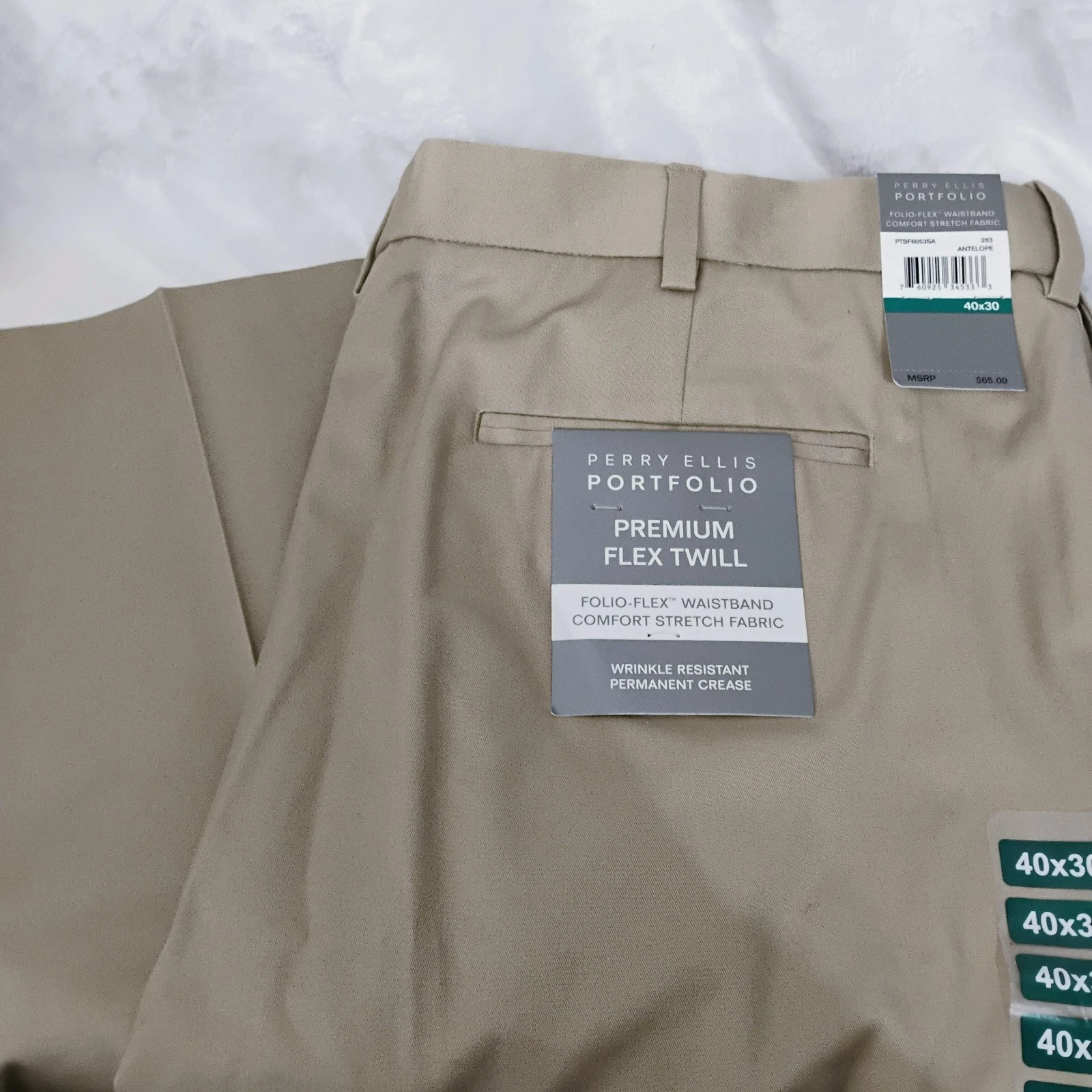Perry Ellis Portfolio Premium Flex Twill Mens 40x30 Comfort Waistband NWT NEW D