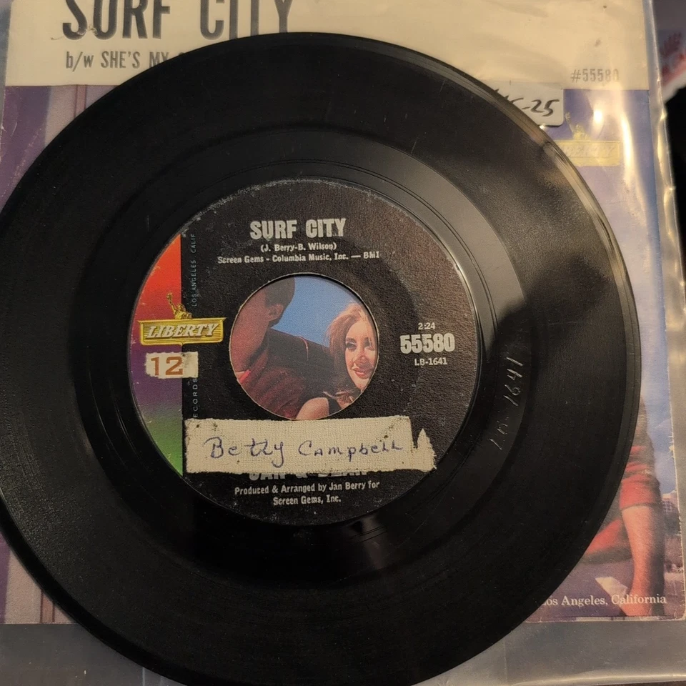 Jan & Dean SURF CITY/SHE'S MY SUMMER GIRL(SURF ROCK 45/PS) #55580 PLAYS VG++ Foto 2 de 3