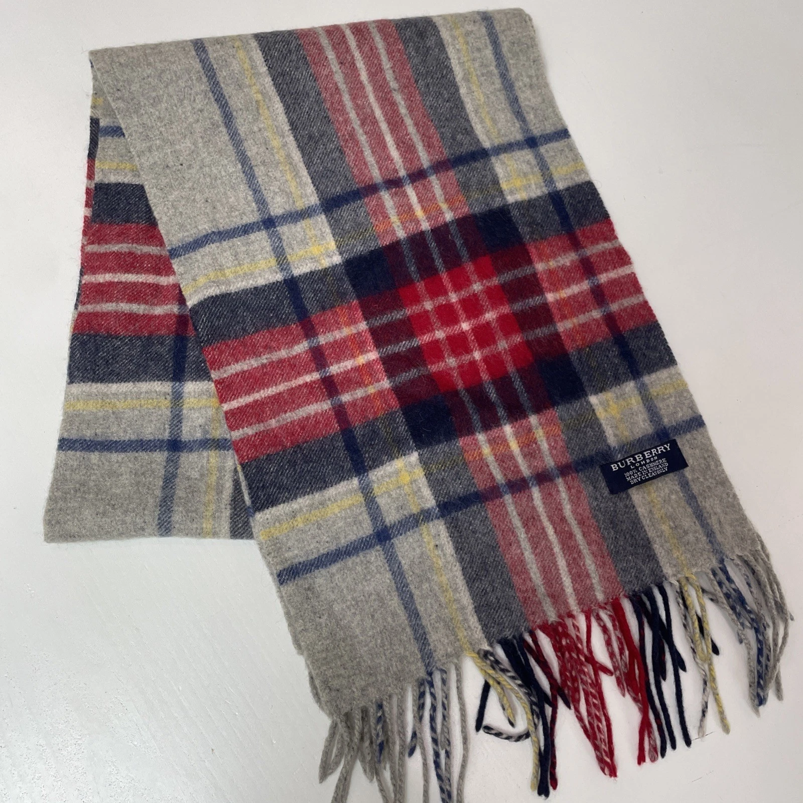 Burberry Scarf Tartan 100% Cashmere Red White Blue Nova Check - VGC
