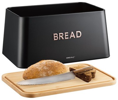 Brotkasten, Brotkasten, Bambusdeckel, Schneidebrett Schwarz KINGHOFF 1948