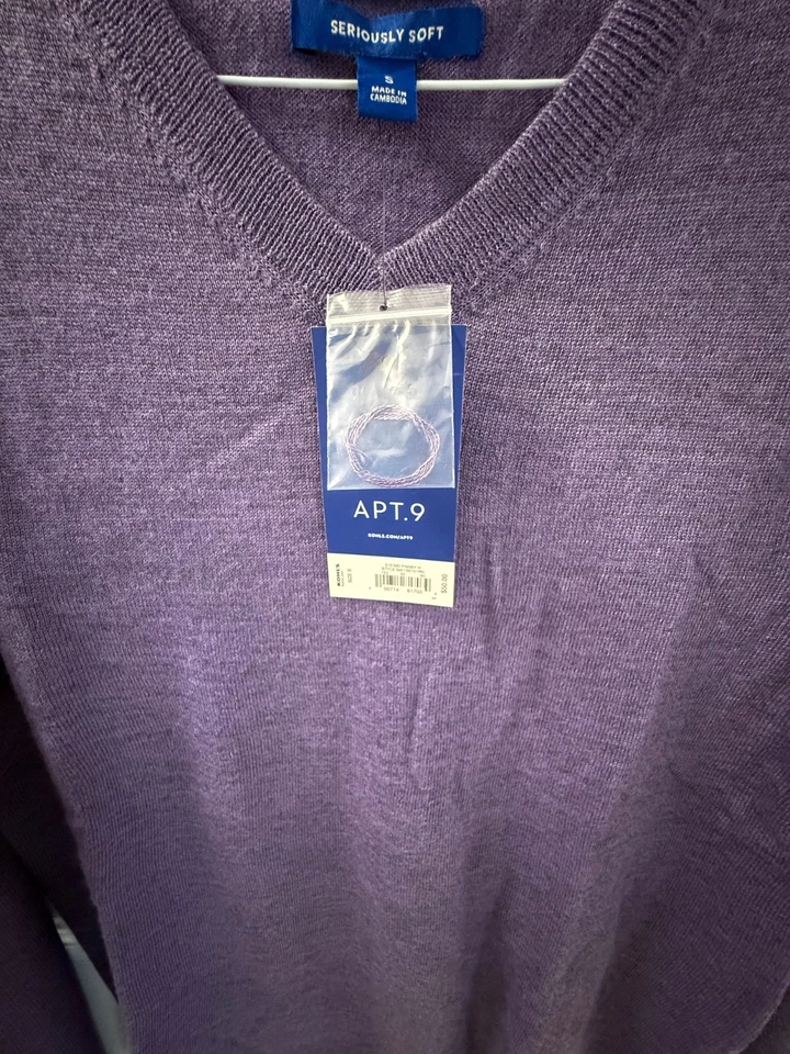 APT.9 V-neck Seriously Soft Merino Sweater Men Purple Small NEW - Image 3 of 4