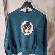 Bucc-ee's Sweatshirt Women's Small Teal Punch Embroidery PatchPullover free ship