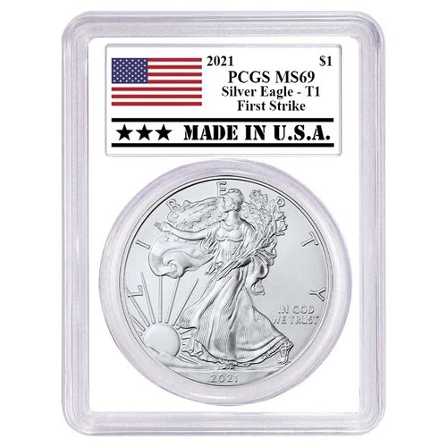 2021 $1 Type 1 American Silver Eagle PCGS MS69 FS Made in USA Label White Frame