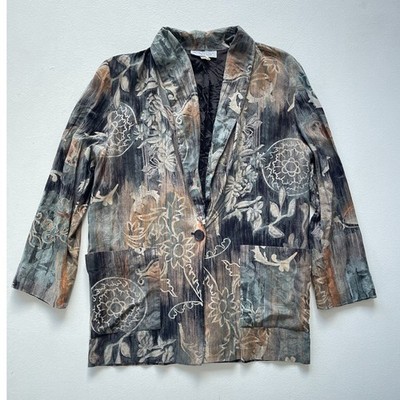 Vtg 90s Neutral Funky Floral Blazer / Sz M / Jazzy Abstract Art Painting