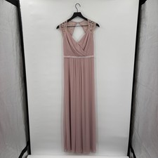 Davids Bridal Light Pink Bridesmaid Dress Size 4 Lace Cap Sleeve Keyhole Back