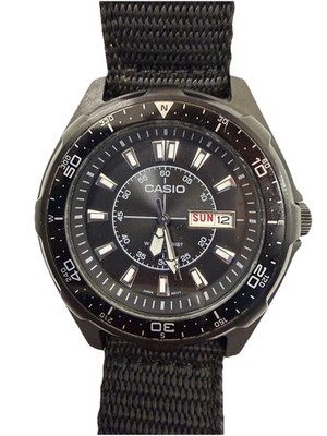 Casio AMW-710 Analog Watch 100M Day Date Black Diver Style 46mm With Loom
