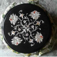 18" black Marble Dining Coffee corner Center Table Top inlay antique Mosaic e28