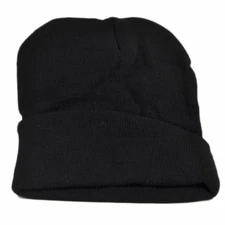 Plain Blank Solid Cuffed Black Knit Beanie Toque Hat Winter Thick Skully Cold 