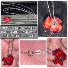 925 Sterling Silver Handmade Enamel Cat Pendant Necklace 26  , New In Gift Bag  