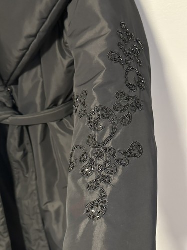 Beyonce House Of Dereon - Black Down Puffer Belt Coat Size XS - Embellished - Picture 3 of 8