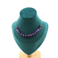 Halskette 15 Perlen Amethyst 8 Mm. Kette Aus Edelstahl Halskette Damen, Ho
