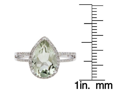 White Gold 3.33ct Pear-Shape Green Amethyst and Split-Shank Diamond Halo Ring - Picture 4 of 5