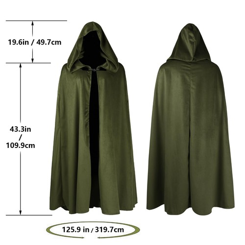 Witch Velvet Hooded CloakHalloween CostumeRenaissance Medieval Robe Outfit - Picture 6 of 7
