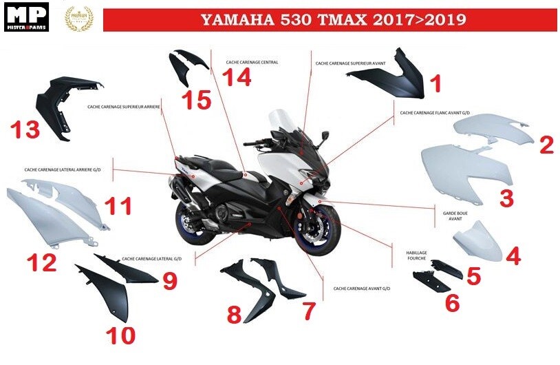 Kit carénage Yamaha 530 TMAX 17-19 pour restaurer et relooker votre maxi-scooter