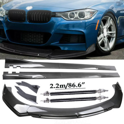Carbon Fiber Front Bumper Lip Spoiler 86.6'' Side Skirt Kit For BMW F10/F11 520i