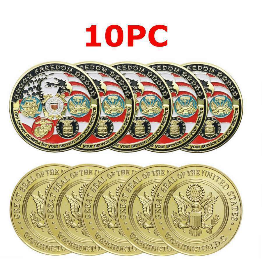 10PCS Army Military Challenge Coin All Branches USCG USMC ARMY NAVY USAF