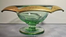 Tiffin Franciscan Rambler Rose Green Glass 7" Mayonnaise Bowl with Gold Trim