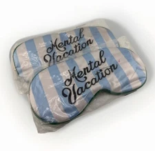 (2) BANDO SLEEP MASK Blue And White Stripes "Mental Vacation" Elastic Strap NIP!