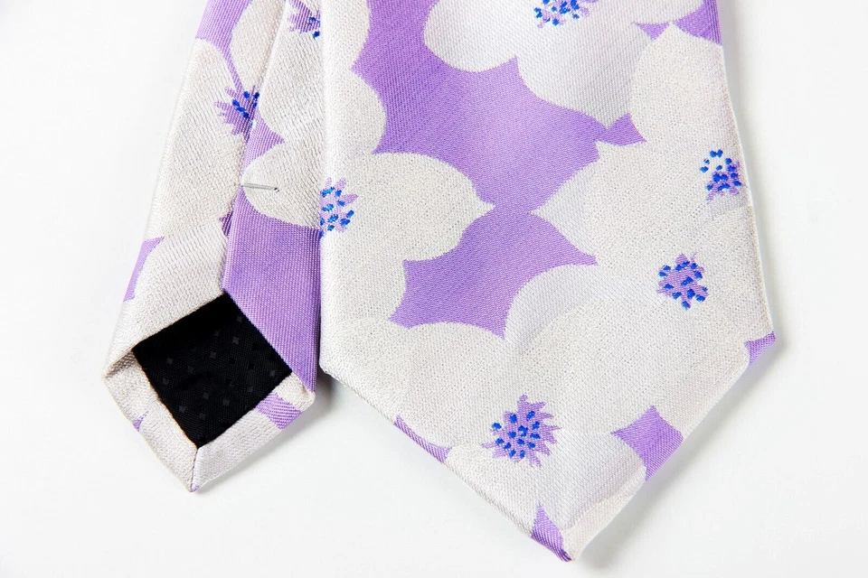 Nueva corbata clásica floral blanca morada JACQUARD WOVEN 100% seda corbata para hombre Foto 3 de 4