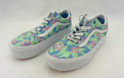 Vans Shoes Womens 7 Old Skool Stackform Checkerboard Floral Skate Green Platform