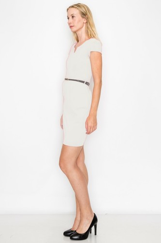 Short Sleeve Mini Dress V-Neck Bodycon Zipper Back Belt Pockets D3266 - Picture 17 of 18