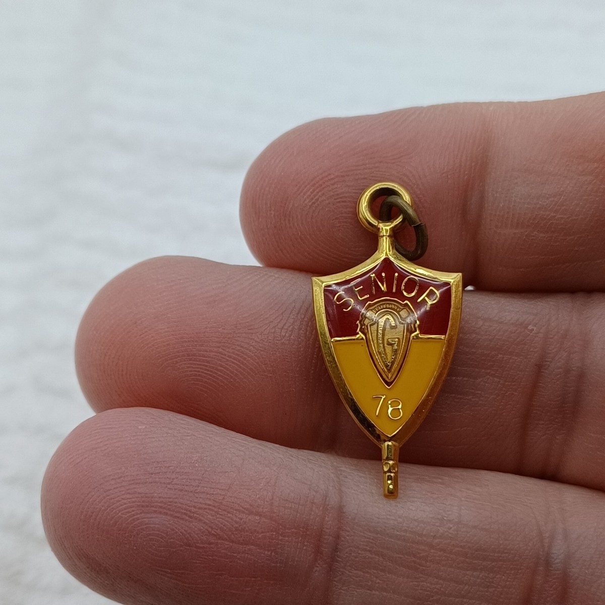 ビンテージカレッジネックレスチャームJOSTENS SENIOR 1969 Vtg Jostens 1969 Senior Key Pendant Necklace Blue/White/Gold