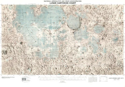 Chart Lunar Earth-side of Moon 1976 NASA Astronomy Reference Map Poster 24x36