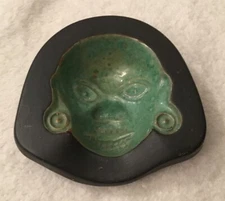 Cigar Ashtray Signed! Black Green Multicolored Ceramic Aztec VTG Boho