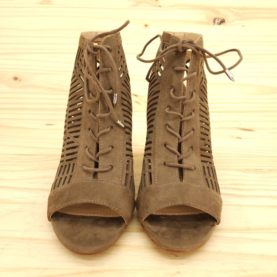 Sam Edelman Mujer Botines Sandalias 7 Marrón Tela Tacón Apilado Boho Western Zapatos Foto 2 de 4