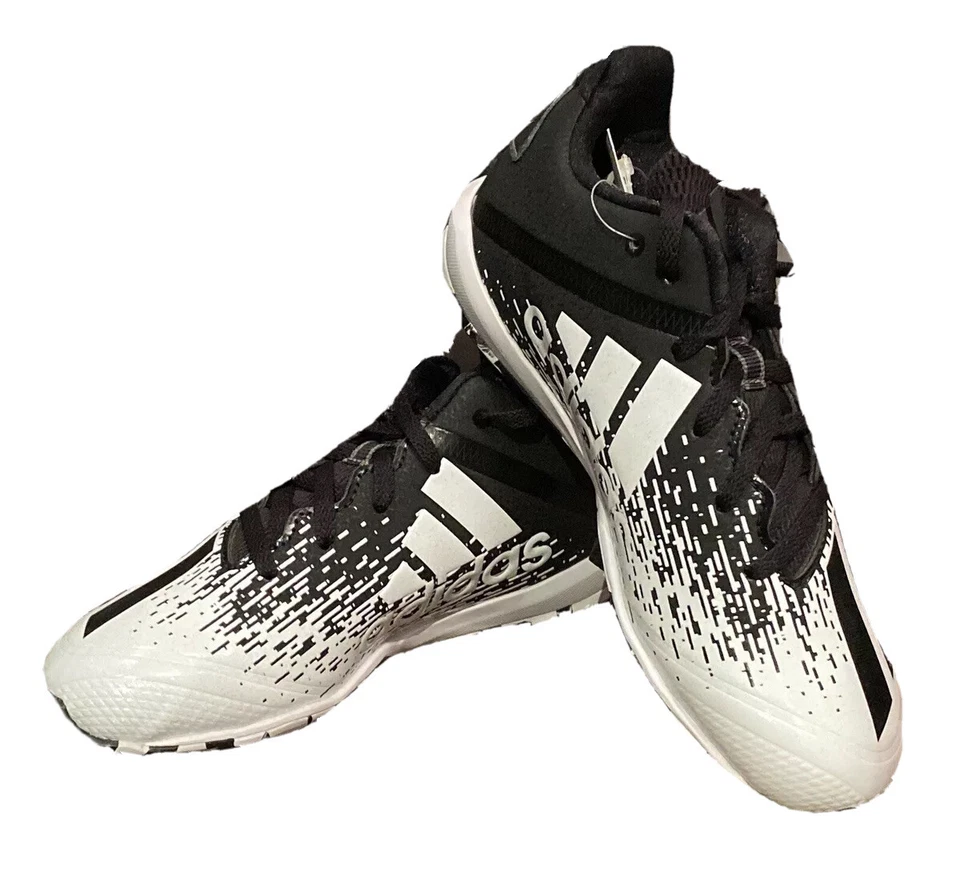 ADIDAS FOOTBALL CLEATS 3 LITTLE BOYS BLACK WHITE MOLDED KIDS YOUTH - Image 2 of 4