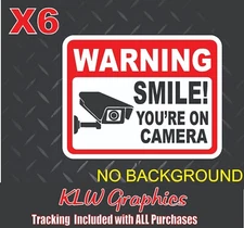 6x Security Video Surveillance Burgler Sticker Decal Sign Camera Home Smile on