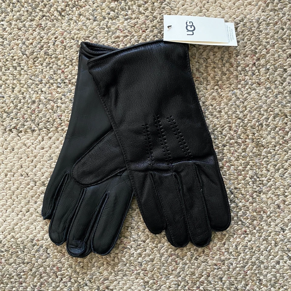 UGG Wrangell Leather Gloves Touch Screen Black Fleece Lined CLOSE OUT Men's L - Imagem 2 de 2