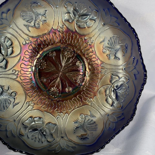 Vintage Fenton 'Dragon and Lotus' Carnival Glass Bowl 8.5"