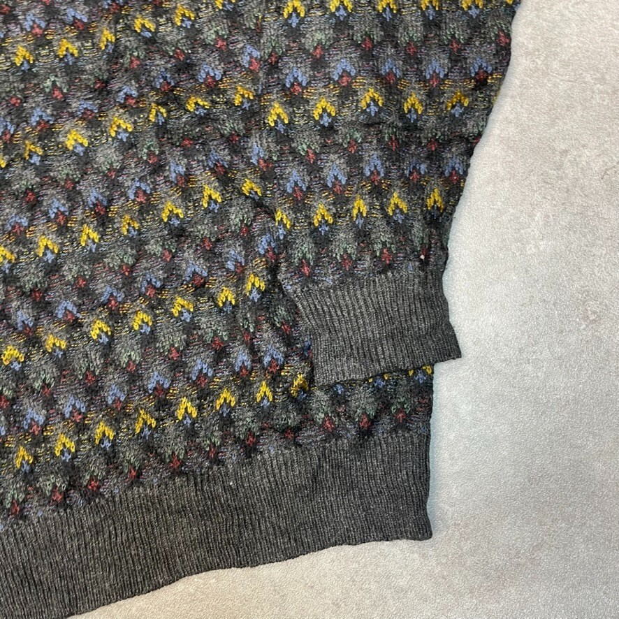 Vintage Knitted Jumper Mens XL Aztec Patterned Crew Neck Sweater, Grey image 5