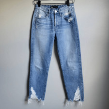 3X1 NYC Women’s 24 Blue Denim Button Fly Distressed Cropped Jeans Made in USA