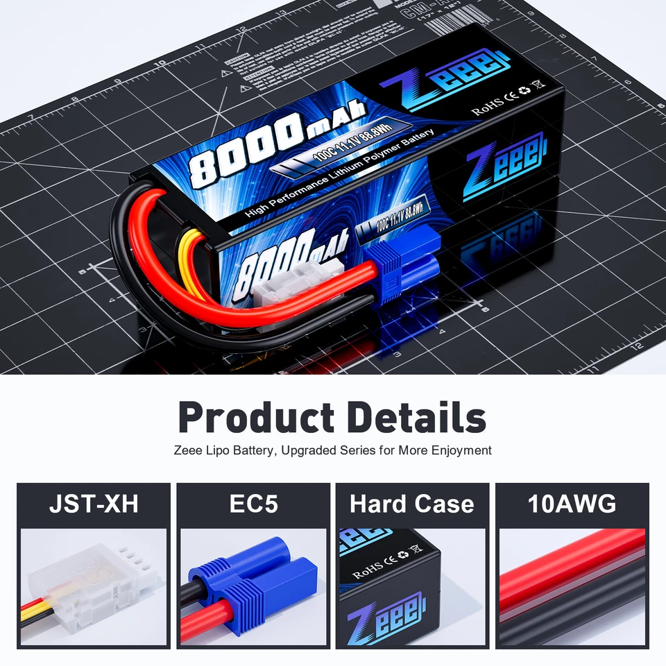 Zeee 3S Lipo Akku Batterie 11,1V 8000mAh 100C Hardcase EC5 für RC Flugzeug Truck - Bild 2 von 4