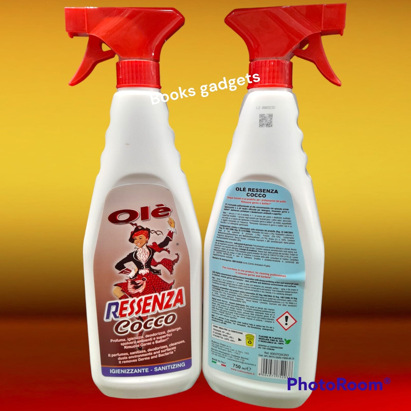 2 Flaconi Olè Spray Essenza Cocco Deterge Spolvera Profuma Igienizzante 750ml