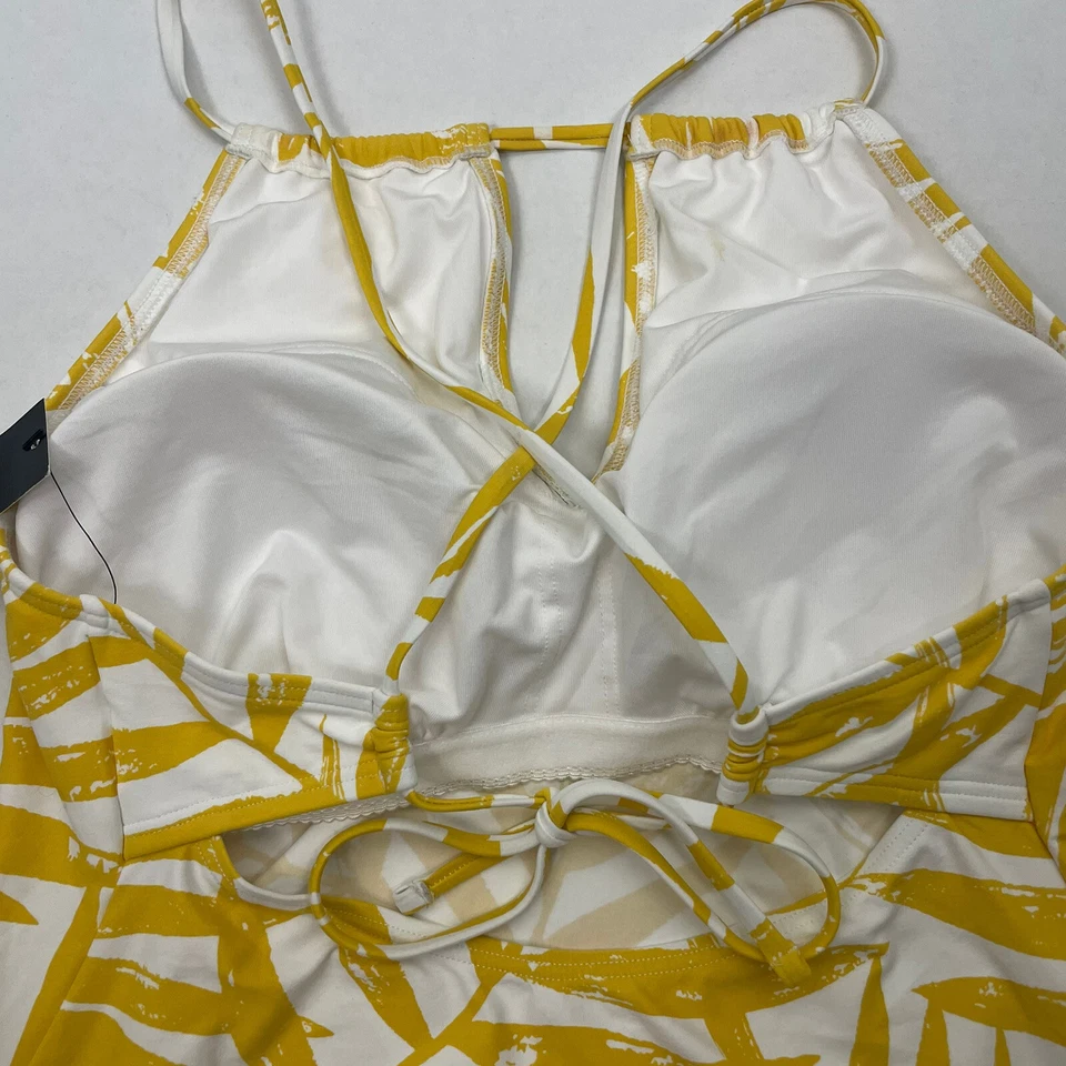 Traje de baño Carmen Marc Valvo Top blanco bambú hoja amarilla XS NUEVO CON ETIQUETAS Foto 3 de 4
