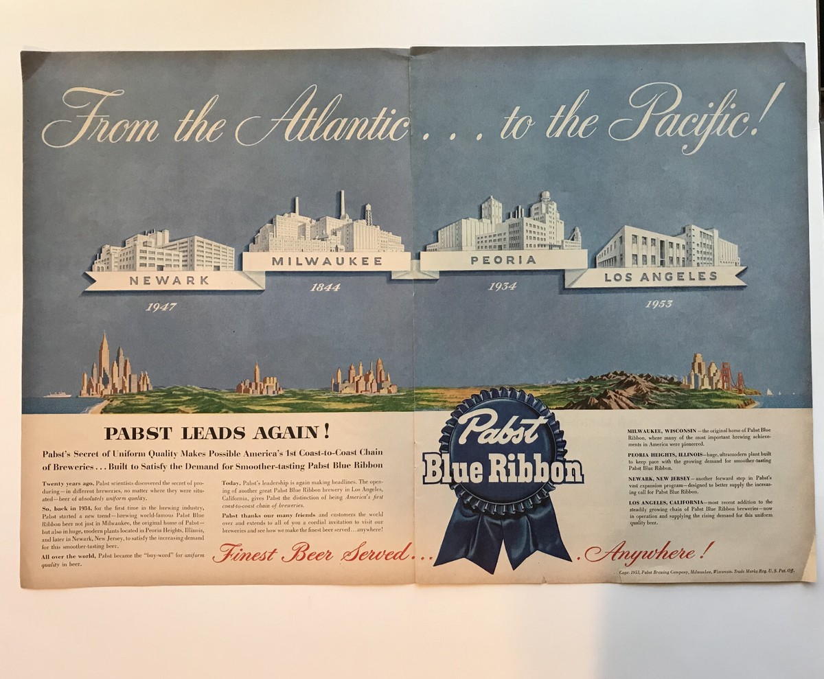 1953 Pabst Blue Ribbon Beer Vintage Print Ad Lucky Strike Lustre