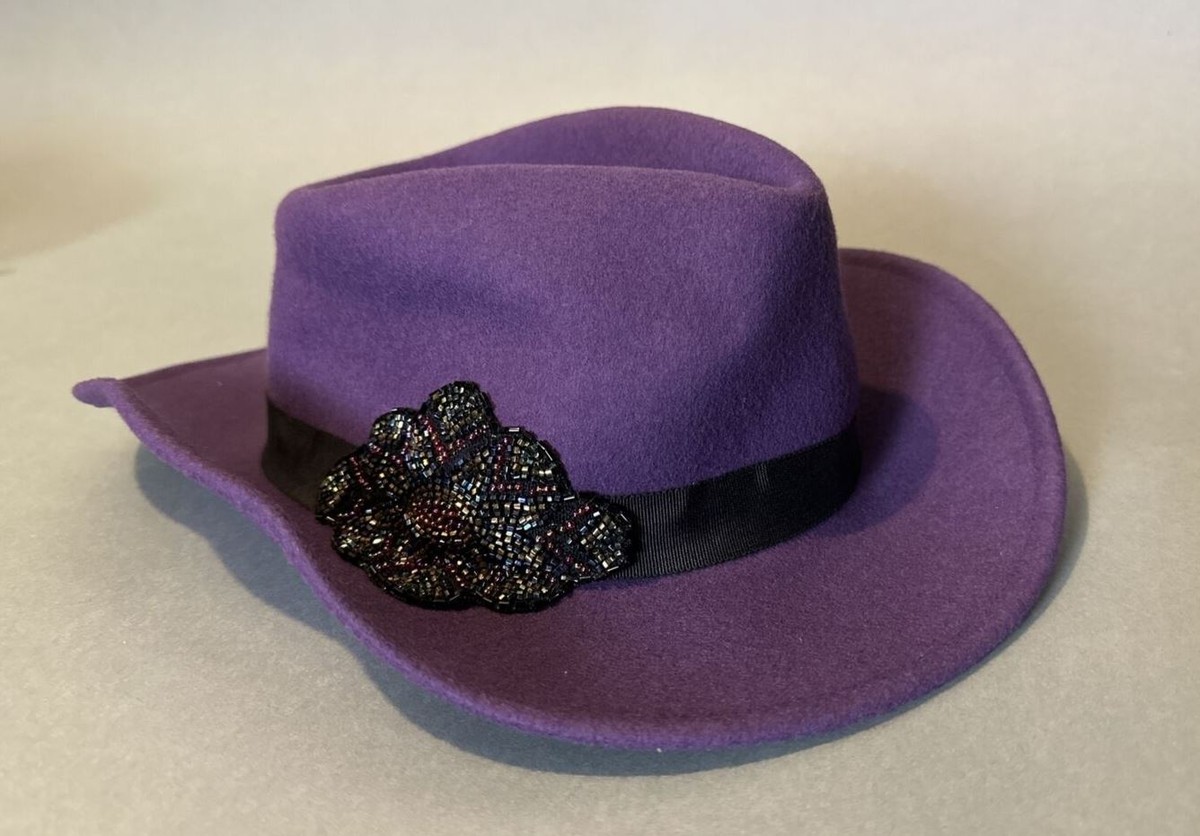 ✨Vintage Rare Uno Alla Volta Deep Purple Hat with Rhinestone Brooch Vintage Uno Alla Volta Purple Ladies Hat with Beaded  main image 3