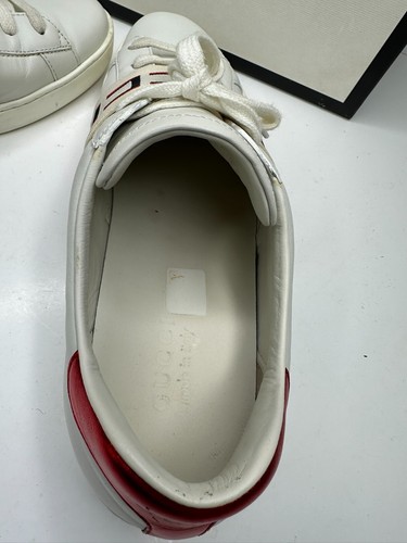 Gucci Ace Stripe Sneakers Men US 8.5 Logo Leather Shoes Low Tops Italy 523469 - Picture 7 of 11