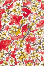 Oilcloth Fabric Cherry Blossom Fuji Red Pattern Sold in Yard or Bolt