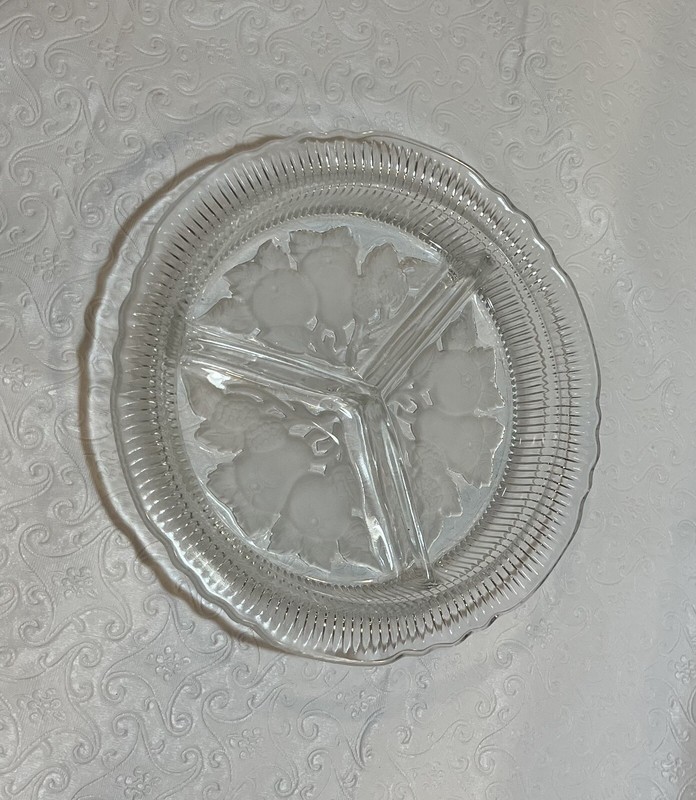 Vintage Imperial Glass Intaglio Fruit Pear 3 Divided  Relish /Candy Dish