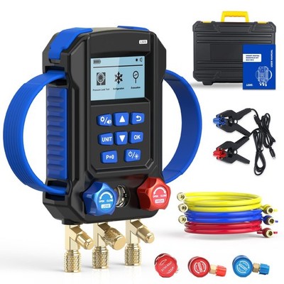 Digital Manifold HVAC Gauge Set,95 Refrigerants Dual Pressure&Temp Test with ...
