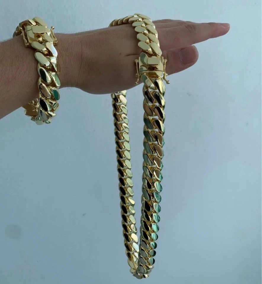 Bracelet & Chain Set Miami Gold Cuban Link Gold Plated Stainless Steel Set 20mm - Image 2 of 2