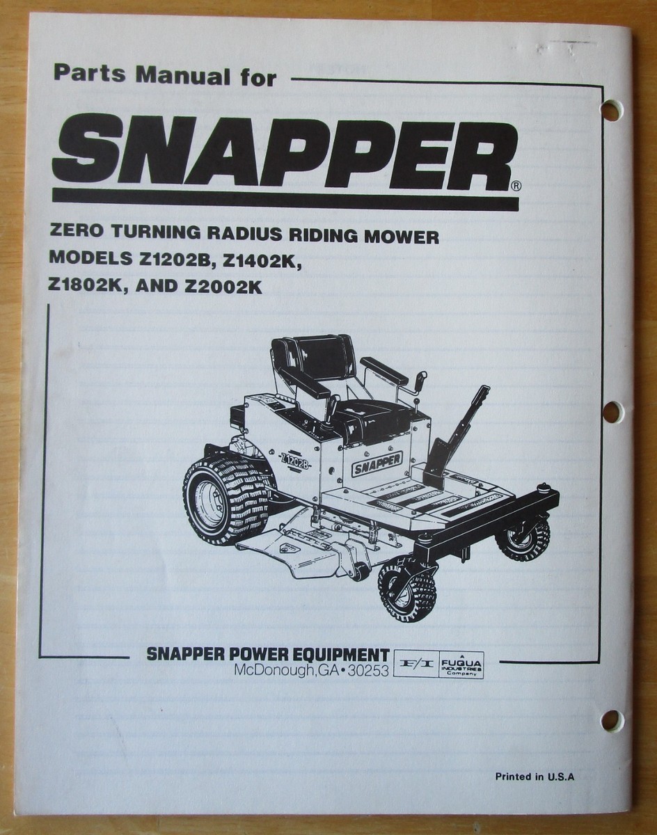 Snapper Zero Turning Radius Riding Mower Z1202B Z1402K Z1802K