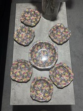 Vintage Hazel Chintz / Grimwades Royal Winton Large Bowl And 6 Small