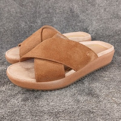Vionic Hayden Suede Womens 5 Slides Sandals Shoes Leather Toffee Brown READ