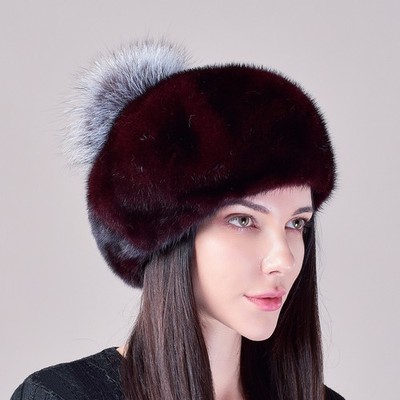 100% Real Whole Mink Fur Hat Thicken Winter Warm Beret Cap Fashion Luxury Girl