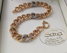 Bracciale Donna Catena Grumetta a Maglie Lucide e Zirconate in Oro 750 18 Kt 